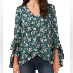 Vince Camuto Teal Floral Blouse